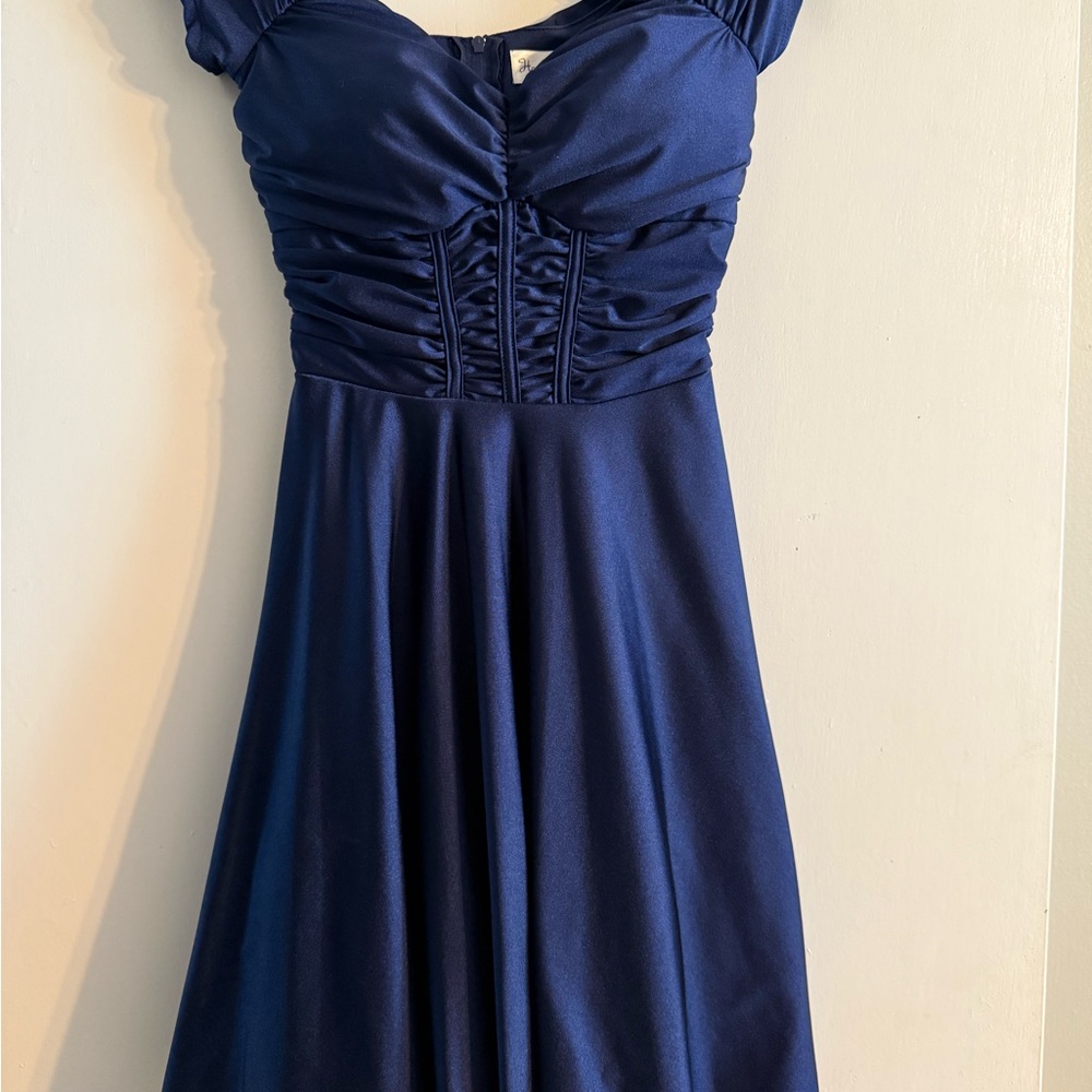 Honey and Rosie Blue Fit and Flare Dress with Sweetheart Neckline
